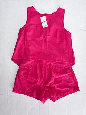 NWT Pact Canopy Linen Organic Cotton Blend Tank Top & Shorts Set - L - Coral Red